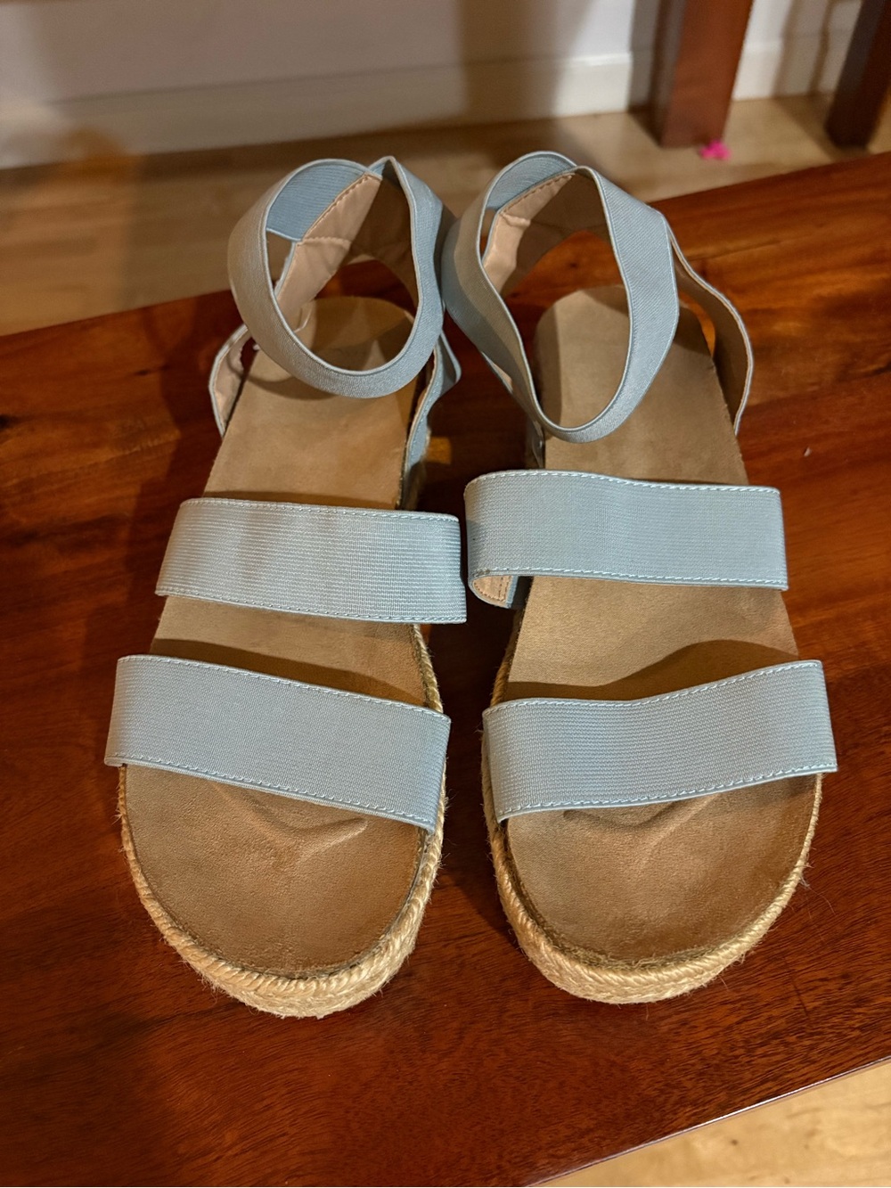 Time and Tru Light Blue Strappy Espadrille Sandals for Women